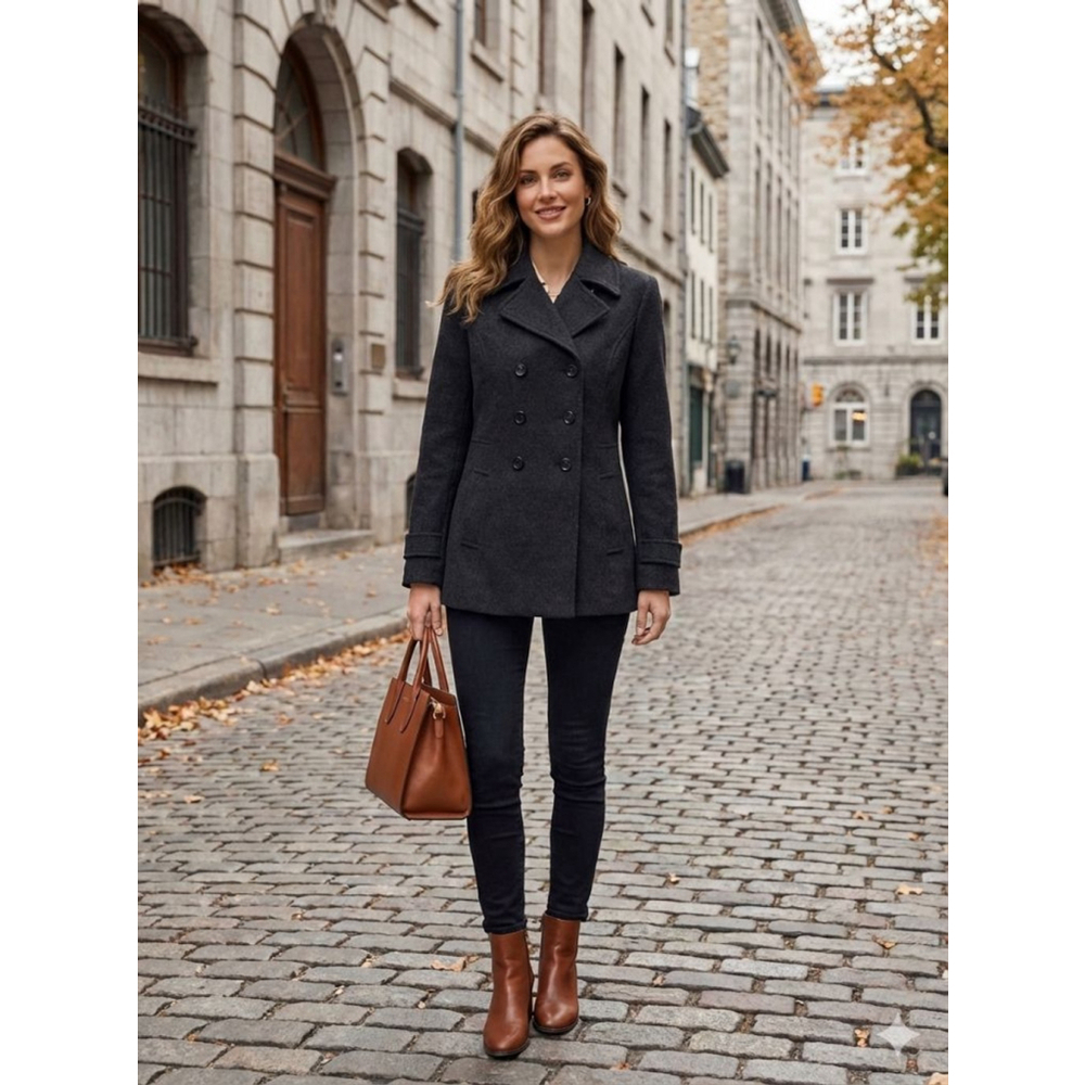 Women's St. John's Bay Cashmere Wool Blend Charcoal Pea Coat L